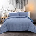 Blue Classic Seersucker Duvet Cover Pinch Pleat Bedding Set Puckering and Crimping Duvet Cover Set,Soft Microfibre,King Size 220×230cm