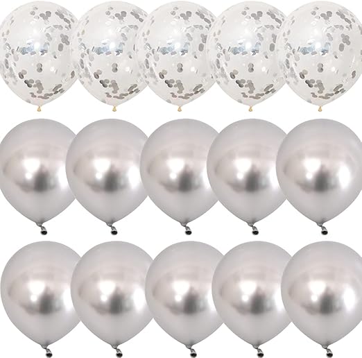 Vicor Silver Balloon,15 Pieces Metallic Silver Latex Balloons,12 inch Silver Confetti Balloons for Birthday Mother's Day Wedding Baby Shower Party Decoration