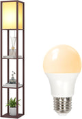 PULUOMIS Floor Lamp with Shelves, 3 Tier Storage Standing Lamp with 8W LED Bulb, Modern Shelf Floor Lamp for Living Room and Bedroom, Brown[Energy Class F]