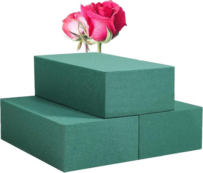 Floral Foam Blocks Pack of 3 Green Wet & Dry for Fresh (22 * 10 * 7CM) & Artificial Flower Arrangement, Plant, Florist Supplies for DIYs, Arts, Crafts & Weddings