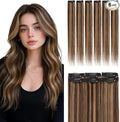 Clip in Hair Extensions Real Human Hair 6Pcs Dark Brown Mix Light Brown Double Weft Hairpieces Straight Highlights Hair Extensions Clip in Seamless 10inch 31g