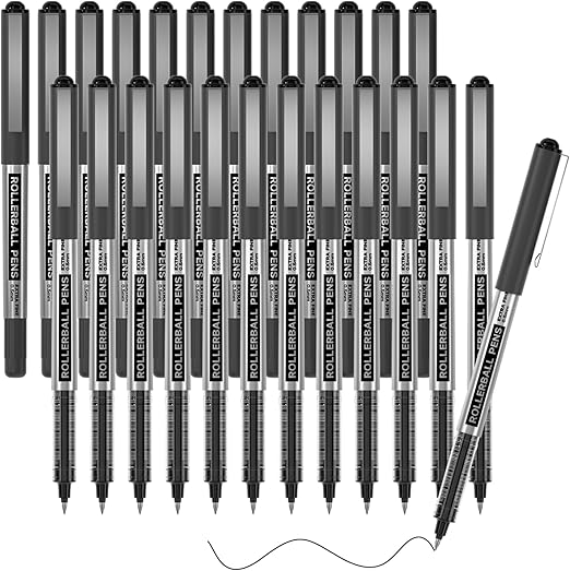 Shuttle Art Rollerball Pens, 25 Pack 0.5mm Extra Fine Point Black Liquid Ink Pens, Quick Drying & Long Lasting Pens Black Ink for Writing, Journaling, Notes Taking, School Office Supplies