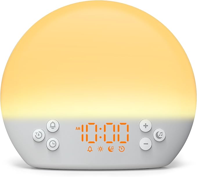 Sunrise Alarm Clock Wake Up Light, Digital Alarm Clocks Bedside Dimmable Night Light,White Noise Machine with 30 Soothing Sounds,Timer, Alarm Clocks for Heavy Sleepers Baby Kids Adult Teen Bedroom