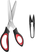 Pinking Shears Serrated, Comfort Grips Handled, Professional Dressmaking Sewing Craft, Zig Zag Cut Scissors, 9 Inch, Black Red