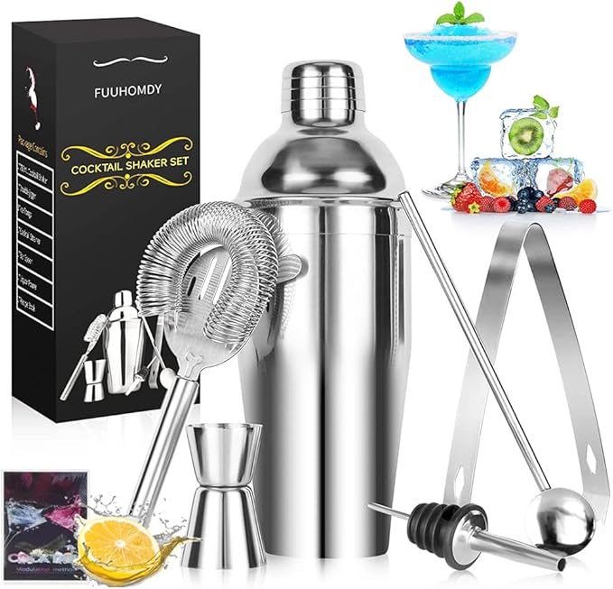 Cocktail Making Set,Cocktail Shaker Set 6 Pieces 750ml Capacity with Bar Accessories and Recipes Made of Food Grade Stainless Steel 304 Great for Home and Bar Use or As a Gift