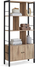 VASAGLE Bookshelf, Storage Shelf, Large Bookcase with Doors, 4 Shelves, Steel Structure, Industrial Style, for Living Room, Office, Toasted Oak Colour and Black LBC022B50
