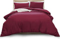 MOONLIGHT20015 Double Duvet Cover Burgundy Solid Soft Double Bedding Duvet Cover Set with 2 Matching Pillowcases