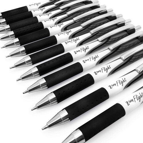 Zebra Classic Z-Grip Flight Ballpoint Pens, 1.2mm, Black Ink, Retractable with Rubber Comfort Grip, Pack of 10