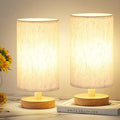 Aooshine Small Table Lamps Set of 2 for Bedroom, Minimalist Bed Lamp with Round Fabric Linen Shade(Bulbs Included)