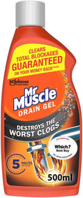 Mr Muscle Drain Unblocker, Sink & Drain Cleaner (500ml) Fast Acting Heavy Duty Drain Gel, Dissolves Clogs, Works 3x Better Than Bleach, Safe for All Pipes