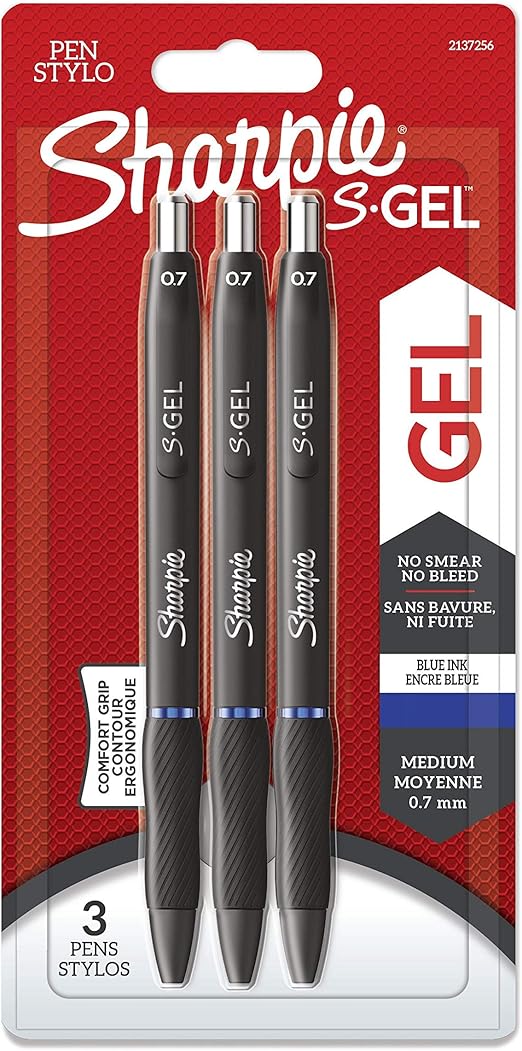Sharpie S-Gel | Gel Pens | Medium Point (0.7mm) | Blue Ink | 3 Count
