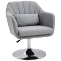 HOMCOM Retro Linen Swivel Tub Chair - Light Grey, Steel Frame, 360 Swivel, Height 46-58cm, Cushions Included | 833-757V72LG