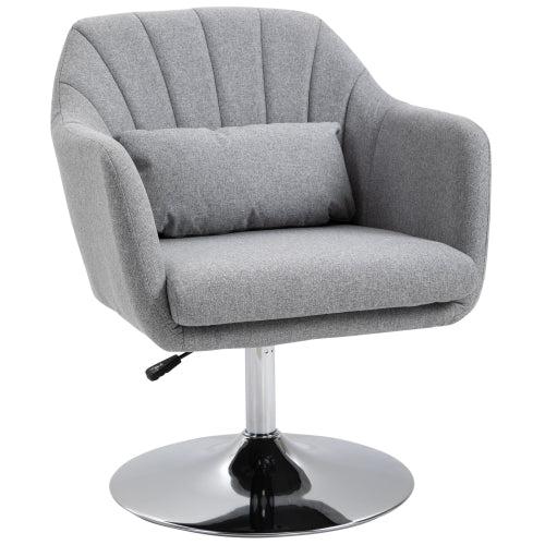 HOMCOM Retro Linen Swivel Tub Chair - Light Grey, Steel Frame, 360 Swivel, Height 46-58cm, Cushions Included | 833-757V72LG