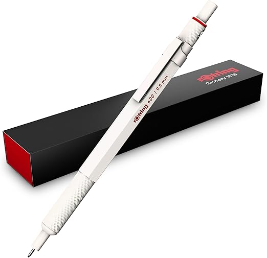 rOtring 600 Mechanical Pencil | HB Lead, 0.5 mm | All-Metal Body Propelling Pencil |Pearl White | Non-Slip Knurled Grip & Hexagonal Barrel