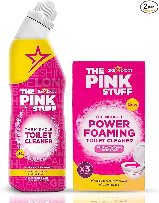 Pink Stuff Toilet Gel and Miracle Foaming Toilet Cleaner Twin Pack Deep Cleaning Formula Removes Limescale Stains and Odours for a Fresh Hygienic Bathroom Finish