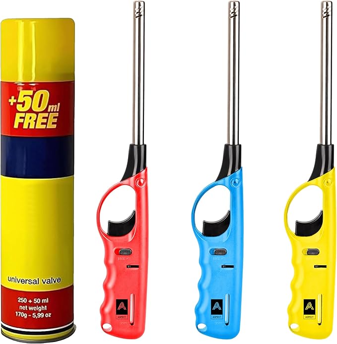 Aspect X3 Refillable BBQ Lighter – Clipper Gas, Adjustable, Multi-Use for Kitchen, BBQ, Candles, Camping (Set of 4)