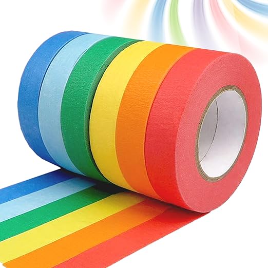 6 Rolls Coloured Masking Tape, Removable Coloured Tape(1cm*13m), Colourful Adhesive Tape for Office and Home Handicrafts for Murals, Aart, Lettering and Crafts Rainbow Masking Tape