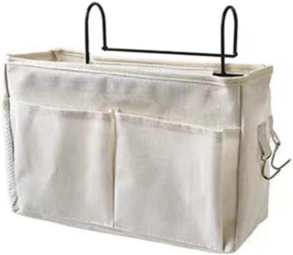 Home Multifunctional Bedside Hanging Bag - College Dormitory Bedside Cloth Hanging Basket - Bed Clutter Sorting Storage Bag - Magazine Book Storage (White)