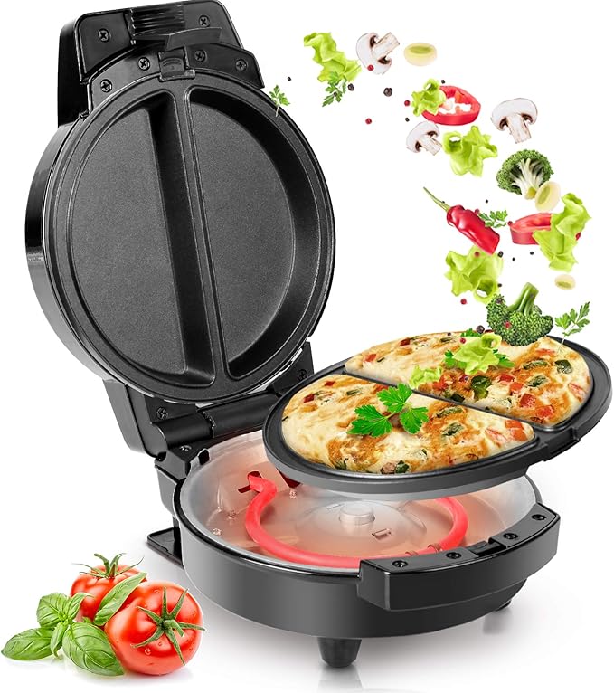 Duronic Electric Omelette Maker OM60 Non-Stick Dual Egg Cooker 600W Omelette Making Machine with Removable Plates Compact Egg Maker for Healthy Breakfast Omelettes Protein