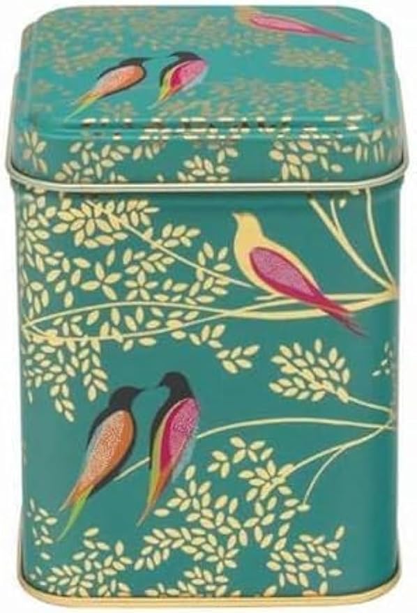 Birds Square Box - Green Tea caddy - Decorative Storage Metal Tin Box with Tight Lid