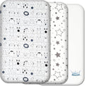 Next to Me Crib Sheets - 3pc Crib Fitted Sheet Set - 2 Fitted Cotton Sheets and 1 Waterproof Mattress Protector for Bedside Cribs - 100% Organic Cotton - Made in Europe (Grey Animals&Stars, 83x50cm)