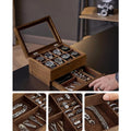 Watch Box Organiser with 8 Slots, 2-Tier Rustic Walnut Wooden Case