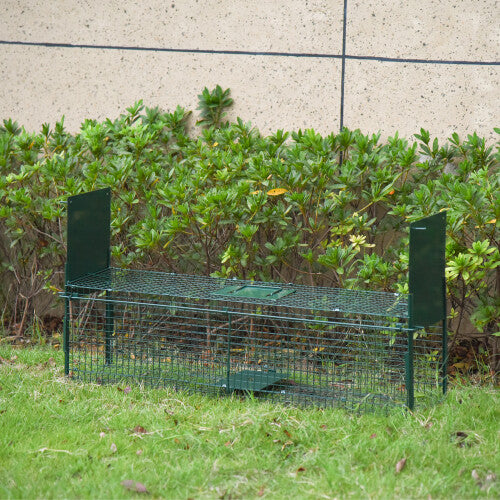 PawHut Two-Door Live Cage, Trap for Small Animal, Easy Setup - Dark Green