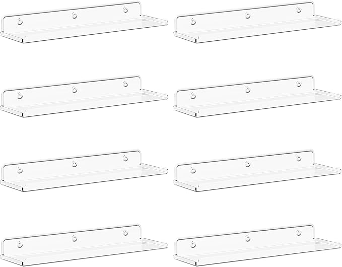 Lifewit Floating Shelves for Wall, 8 Pack Clear Acrylic Shelf 38.1cm Room Decor for Bookcase/Vinyl Record Display/Photo/Picture in Bedroom, Living Room, Bathroom, Kitchen Storage and Organization