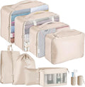 Jsdoin Packing Cubes for Suitcase,9 PCS Travel Luggage Packing Cubes for Backpack, Waterproof Essentials Suitcase Organiser Bags, Travel Accessories (Beige)