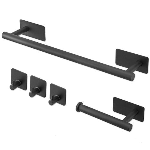 (black) 5pcs Bathroom Set Towel and Toilet Roll Holder Set