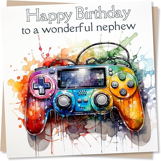 Happy Birthday Card For Nephew - Gamer, Game Lover - Playful and Colourful - Nephew Birthday Card For An Amazing Nephew