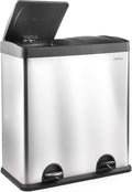 VonHaus Kitchen Bin, 60L Double Recycling Bin for Kitchen, Stainless Steel Two Section Food Waste Separation System with Non-Slip Base & Removable Inner-Compartments 2 x 30L