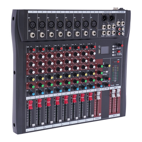 8 Channel Audio Mixer,48V Phantom Power DJ Mixer W/ LCD Display