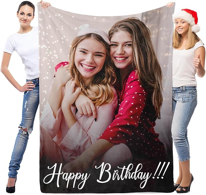 LNM Personalised Blanket with Photo, Customised Photo Blankets, Custom Picture Blankets, Personalised Valentines Birthday Gifts for Women Men Her Him