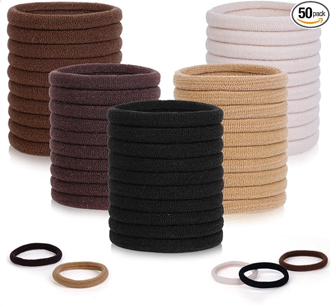 Elastic Hair Ties, 50 Pcs Thick Seamless Hair Bands No Damage Soft Ponytail Holders Hair Bobbles for Girls Women, Neutral