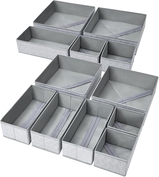 Foldable Drawer Organiser Clothes - 12 Pack Fabric Wardrobe Drawer Dividers Storage Box Dresser Draw Cubes for Baby Clothing, Socks, Underwear, Ties, Bedroom