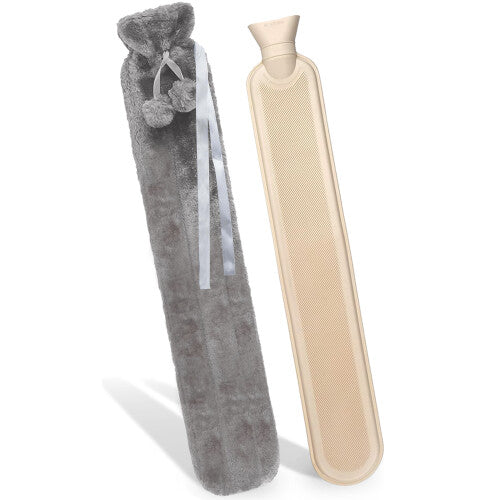 Long Hot Water Bottle With Fluffy Cover 2 Litre Extra Long Grey - 76cm