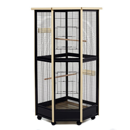 Tall All Metal Corner Aviary Bird Rat Cage - Cream & Black