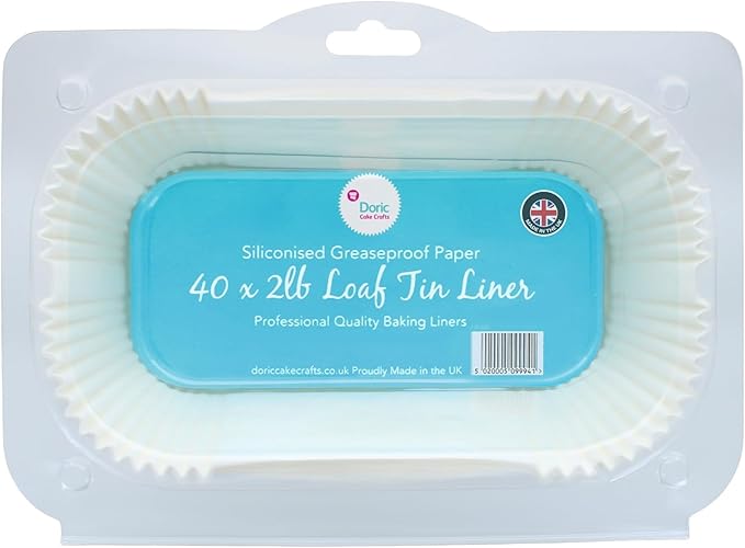 Doric 2lb Loaf Tin Liners, 40 Pack, Non-Stick Siliconised Greaseproof Paper for Baking Bread and Cakes, Air Fryer Liner, Made in The UK, White