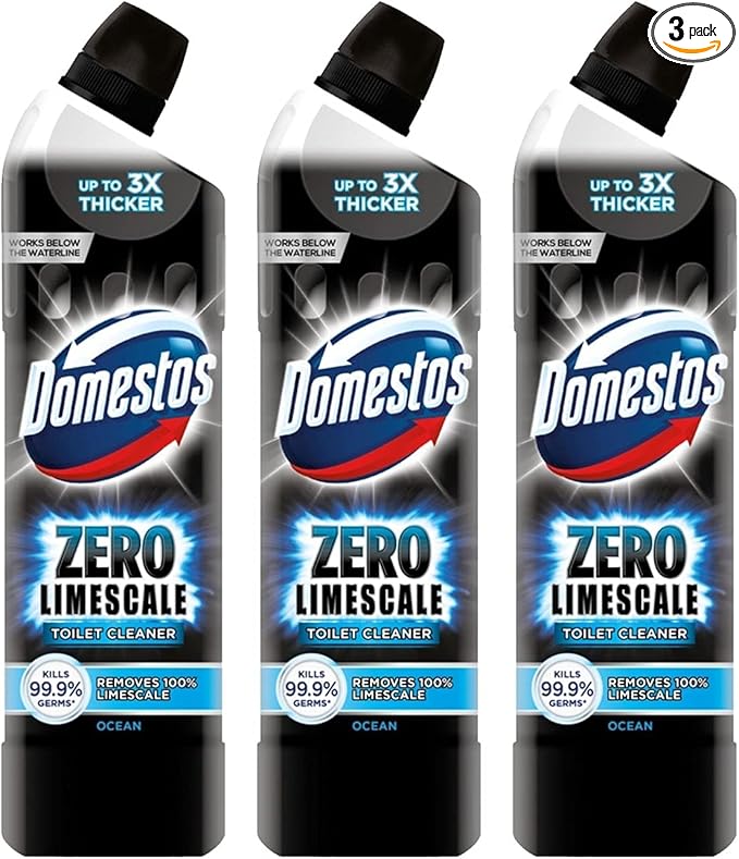 Domestos Zero Limescale Ocean Antibact Toilet Gel, 3 Packs of 750ml, Removes Dirt and Gives Zero LimeScale! Grab it Now to Keep Your Toilet Clean and Fresh!