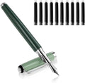 Cobee Metal Fountain Pens with 10 Black Ink Cartridges, 0.5mm Fine Nib Fountain Pen Smooth Writing Luxury Calligraphy Pen Office School Supplies (Green)
