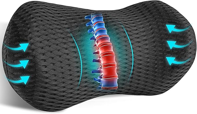 Niceeday Lumbar Support Pillow for Office Chair Car Seat Back Support Pillow Lower Sleeping Pillows Pain Relief Memory Foam Back Cushion with 3D Mesh Cover Gaming Chair Pillow for Bed Rest Travel
