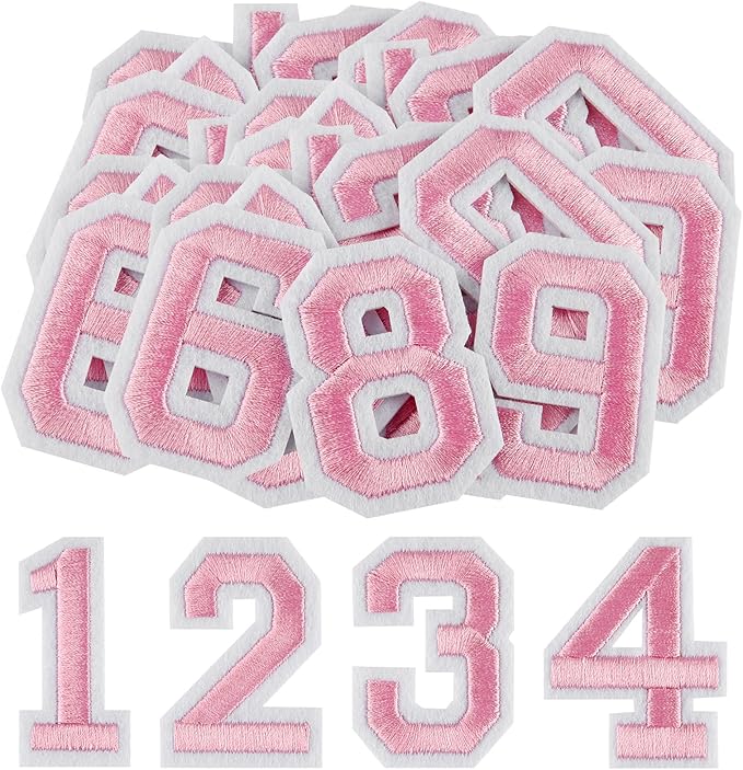 Morcheiong 40 Pcs Iron on Number Patches 0-9, 2 Inch Iron on Embroidered Numbers for Clothing, Pants, Hats, Bags- Pink