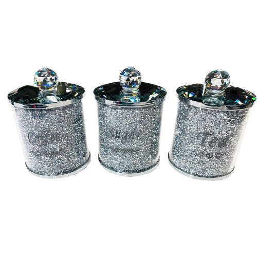 Touch of Vogue Crushed Diamond Crystal Silver Tea, Coffee & Sugar Jars