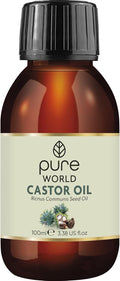 Pure World Natural Castor Oil 100ml. Cold & Freshly Pressed 100% Pure and Undiluted Hexane Free for Eyebrows, Nails, Beard, Hair, Eyelash Growth Cruelty Free Food Grade