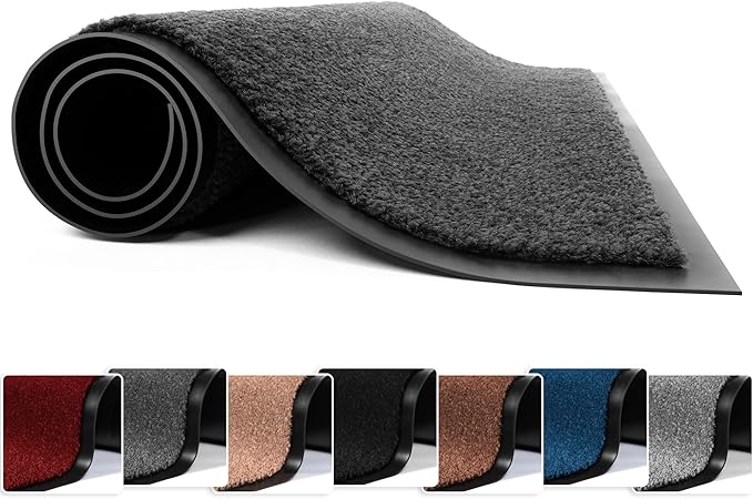 Washable Door Mats - Heavy Duty, Non-Slippery & Stylish Floor Mat - Door mat indoor Large Rubber Indoor & Outdoor Doormats for Perfect Dust Grabbing (Anthracite-Solid, 40 x 60 CM)