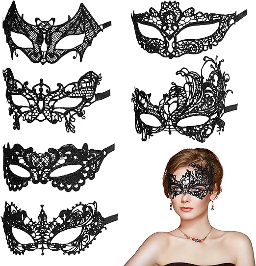 Aomig Masquerade Mask for Women, 6 Pcs Lace Venetian Party Sexy Eye Mask, Women Elegant Prom Halloween Masquerade Party Mask, Halloween Costume Mask Classic Mardi Gras Mask for Women