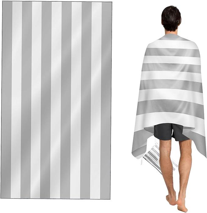 CNMTCCO Large Beach Towel for Adults with Bag - Quick Dry Microfibre - 100% Recycled Towel - Sand Free, Lightweight, Compact (160x90cm, 63x35in) (Light Grey)