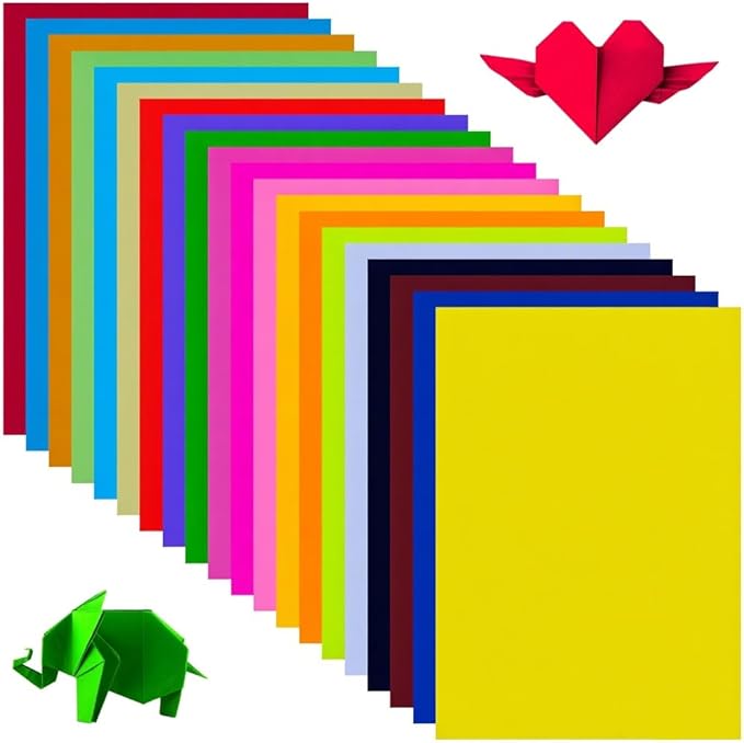 100 Sheets Coloured Paper, A4 Origami Paper Double Sided for Children's Art & Craft Activities, 20 Colors Craft Paper Copy Papers - 297mm X 210mm