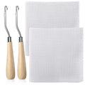 2Pcs Blank Rug Hooking Mesh Latch Hook Canvas Kit with 2 Pcs Wooden Bent Crochets for DIY Tapestry (19X19 Inch)